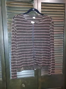 Women's NWT Citiknits Travelers Brown Pink Striped Zip Up Slinky Jacket Sz M - Picture 1 of 2