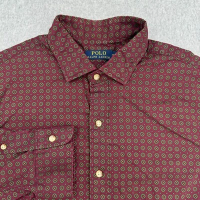 Рубашка мужская Polo Ralph Lauren размер XL темно-бордовая красная с геометрическим узором с длинным рукавом на пуговицах - Изображение 1 из 4