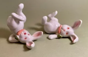 Two Rare & Vintage Fitz & Floyd Ceramic Tumbling Bunny Rabbit Easter Figurines - Picture 1 of 7