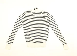 French Connection Womens White Striped Cotton Basic T-Shirt Size S Round Neck - Picture 1 of 10