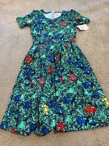 New with Tags LulaRoe Amelia Dress XS Green Geometric Floral pixel Roses - Picture 1 of 3