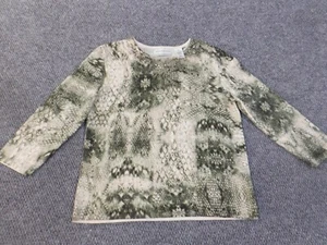 ALfred Dunner top petite Small green stretch womens geometric cotton acrylic - Picture 1 of 10