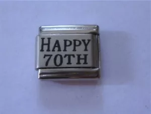 9mm Italian Charms link L43 Birthday Happy 70th Fits Classic Size Bracelet - Picture 1 of 1