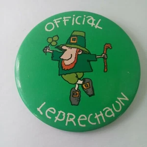 VINTAGE OFFICIAL LEPRECHAUN 3 INCH PIN BACK BUTTON ** - Picture 1 of 3