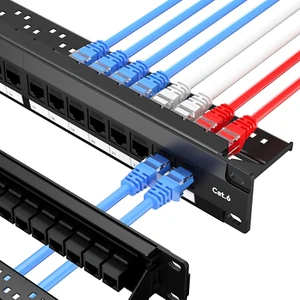 24-Port Cat6 Patch Panel, 10G Pass-Through RJ45 Coupler, 1U Network Panel - Afbeelding 1 van 12