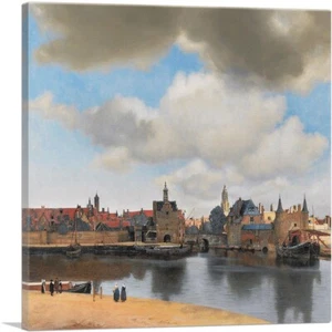 ARTCANVAS Veduta di Delft 1660 Stampa artistica su tela di Johannes Vermeer - Foto 1 di 11
