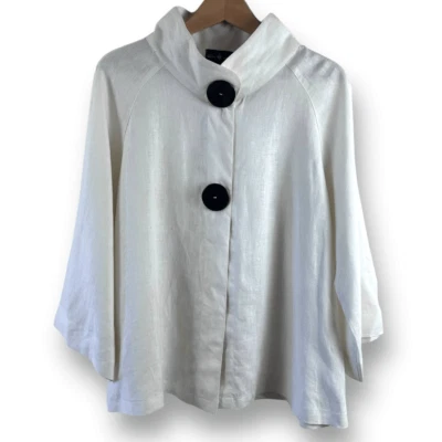 Connie's Moonlight Women's M Oversized Button Coat 100% Linen Draped Lagenlook - Image 1 of 4