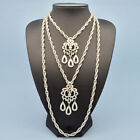 Vintage Necklace TRIFARI 1960s Triple Strand Double Pendant Silvertone Jewellery