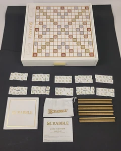 Scrabble Luxe Edition White Gold Rotating Turntable Word Game Complete No Box - Picture 1 of 24