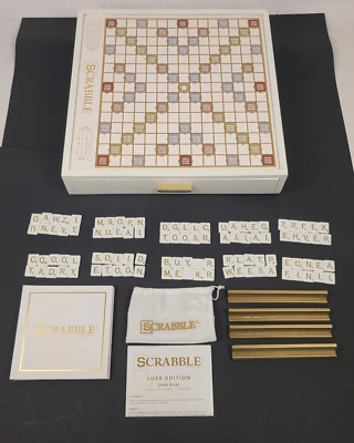 Scrabble Luxe Edition White Gold Rotating Turntable Word Game Complete No Box - Image 1 of 4
