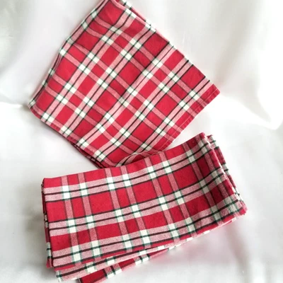 6 Tovaglioli Plaid Park Cottage Natale Rosso Plaid 17" Quadrati Telaio a Mano - Immagine 1 di 4