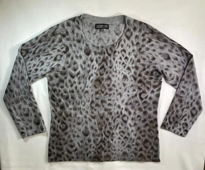 Suéter Jones New York XL Gris 100% Cachemira Leopardo Guepardo Estampado Animal Foto 1 de 4