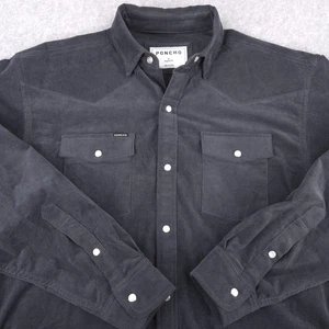 Poncho Corduroy Pearl Snap Shirt Mens Medium Regular Gray Dusty Burrow Western - Picture 1 of 10