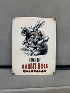 Vintage Alice in Wonderland Rabbit Hole Tin Sign - Picture 1 of 4