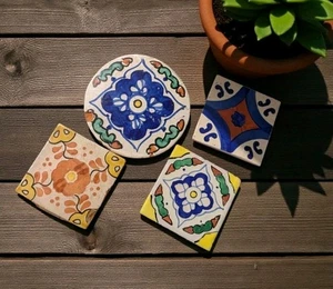 Vintage Talavera Tiles (4) Trivet Art Design Mexican Hand Painted Pottery Clay  - Picture 1 of 14