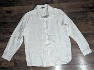 Ouku Herren klassisches Strandhemd weiß Leinenmischung Button Down Langarm Größe XL - Bild 1 von 14
