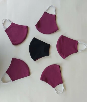 Pack of 6 reusable washable face mask - Dark Pink & Black Foto 1 de 2