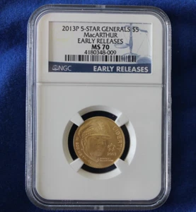 2013-P 5 Star Generals MacArthur Uncirculated $5 gold ER NGC MS70 - Picture 1 of 4