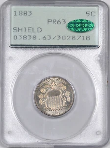1883 Shield Nickel OGH Rattler Holder / 5C / PCGS PR63 *CAC* - Picture 1 of 2