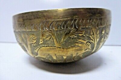 Antique Asian Brass Incense Censor Bowl Decorative Engraved Indian Lions Forest • 69$