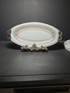 OHME dish Hand painted Lavender band floral spray silver trim Germany/Oakland - Picture 1 of 4