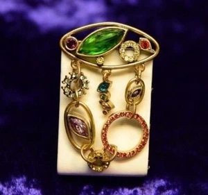 Patricia Locke PIN BROOCH Gold Plate ZEST Multi Color Swarovski Crystals NWOT - Picture 1 of 5