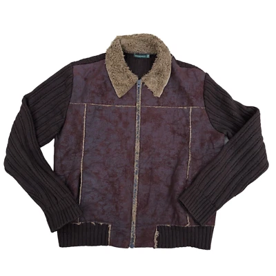 VTG SPRINGFIELD Vegan Leather Suede Jacket Men's MED Knit Wool Blend Brown - Image 1 of 4