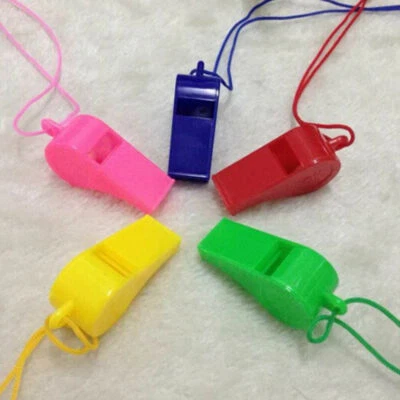 PLASTIC REFEREE SPORTS FOOTBALL RUGBY WHISTLE NECK WRIST CORD LANYARD UK SELLER - Image 1 of 4