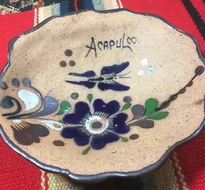 SHELL-SHAPED ACAPULCO TRINKET DISH MEXICO NICELY PAINTED TOURIST SOUVENIR - Picture 1 of 4