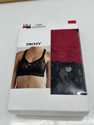 Paquete de 2 bralette de encaje DKNY colección íntima negro rojo talla mediana NUEVO Foto 1 de 4