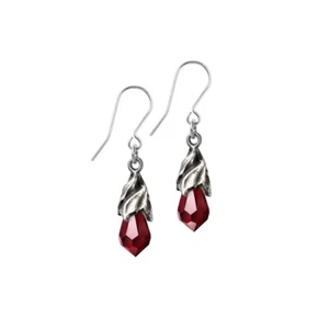 Alchemy Gothic Empyrean Tear Drop Earrings Red Dangle Pewter Vampire Witchy Emo - Picture 1 of 2
