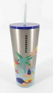 Starbucks Limited Stainless Steel Tumbler Mermaid & Palm Tree Beach Scene 24oz  - Bild 1 von 2