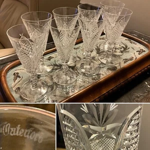 👀RARE PAIR 6.25” WATERFORD DUNMORE CUT GLASS Champagne Flute DIAMOND Signed - Picture 1 of 9