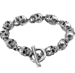 Pulsera de plata esterlina 925 sólida real cadena de esqueletos calaveras joyería 7" - Imagen 1 de 10