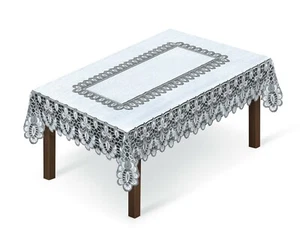 Tablecloth rectangular lace effect white/grey 140 x 220cm (55"x87") perfect gift - Picture 1 of 1