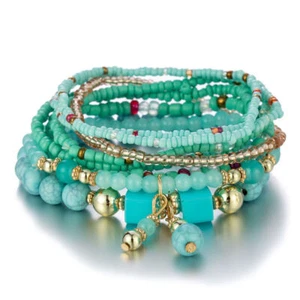 Stack Layering Beads Wrap Bracelet W/ Charms Bohemian Stretch Multi-Color Unisex - Picture 1 of 15