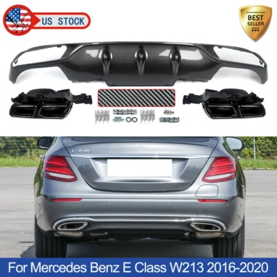 Rear Bumper Diffuser W/ Exhaust Tips For Mercedes W213 16-20 E-Class Carbon look Foto 1 de 4