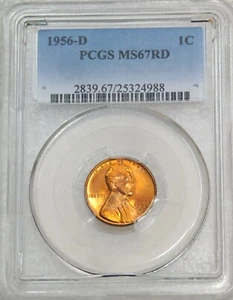 1956-D Lincoln Cent PCGS MS67RD Fiery Red Magnificent Luster PQ #J182A - Picture 1 of 4