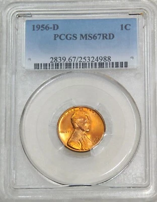 1956-D Lincoln Cent PCGS MS67RD Fiery Red Magnificent Luster PQ #J182A - Image 1 of 4