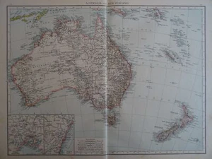 Victorian Map 1896 of AUSTRALIA & NEW ZEALAND Times Atlas 1st Gen - Picture 1 of 2