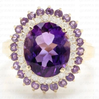 9.50ct Oval Cut Natural Amethyst & Diamond Wedding Ring 18K Yellow Gold Plated - Image 1 of 4