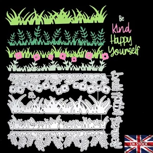 4 Grass Border Edging Metal Cutting Dies Set With Sentiments, Card Making I5 - Picture 1 of 8