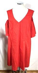 Abito Lane Bryant rosso spalle fredde tubino taglia 26/28 maniche lunghe a campana zip posteriore - Foto 1 di 6