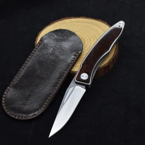 Drop Point Folding Knife Hunting Survival Tactical Camp M390/Damascus Steel Wood - Picture 1 of 26