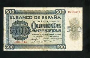 tu_bazar BILLETE 500 PESETAS BURGOS 1936 SERIE C 086344 MUY LEVES REPARACIONES - Imagen 1 de 2