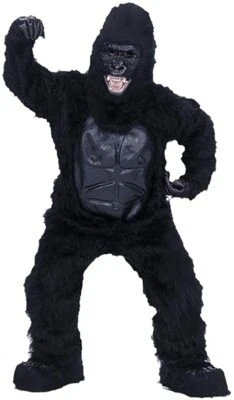 Gorilla Mascot Costume 6Pc Blk Faux Fur Jumpsuit W/ Latex Chest Feet Mitts Head - Image 1 of 4