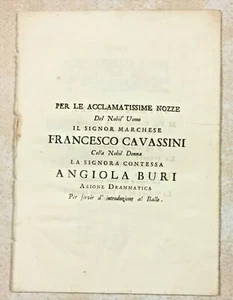 1746 AZIONE DRAMMATICA NOZZE MARCHESE CAVASSIINI ANGIOLA BURI - Imagen 1 de 1