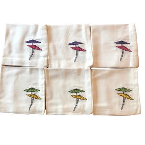 Pier 1 Embroidered Cotton Tropical Umbrella Drink Cocktail  Napkins Set 6 New - Picture 1 of 7