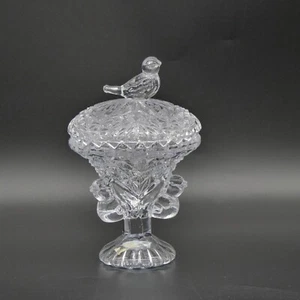 Vintage Crystal Bird Trinket Box Dish Hofbauer Byrdes Pedestal 3D Lid Knob 4.25" - Picture 1 of 24