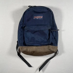 Vintage JanSport Suede Bottom Backpack Navy Blue Canvas Made In USA Classic 90s - Picture 1 of 15